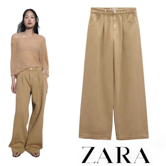ZARA | Camel | Z1975 HIGH RISE WIDE LEG JEANS - Picture 1 of 12